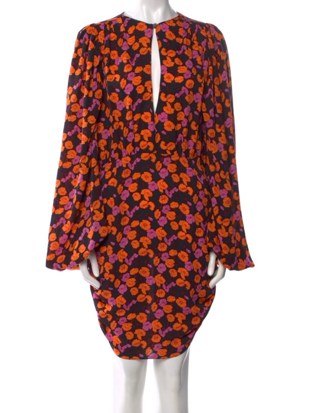 Magda Butrym Floral Keyhole Silk Shift Dress in Orange & Pink